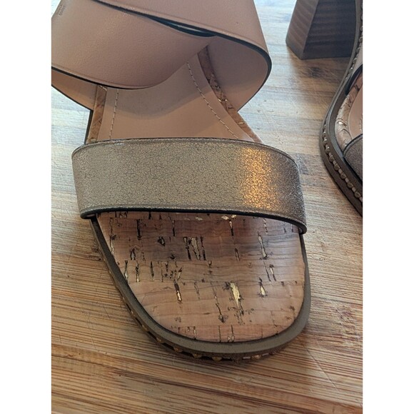 EUC COACH Mandy Sandals - Studded Beige & Gold Metallic Leather Heels - Sz 9.5 - Picture 8 of 16